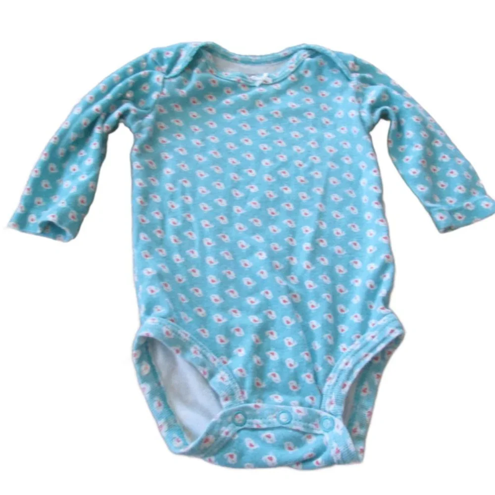 Carters 1 Pc‎ Bodysuit Infant Girls 3M Blue Pink Long Sleeve Heart Birds Snap